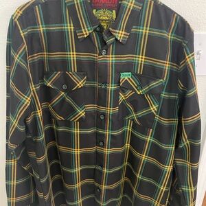 DIXXON The Smokey Men's Black and Green Plaid Flannel Shirt
